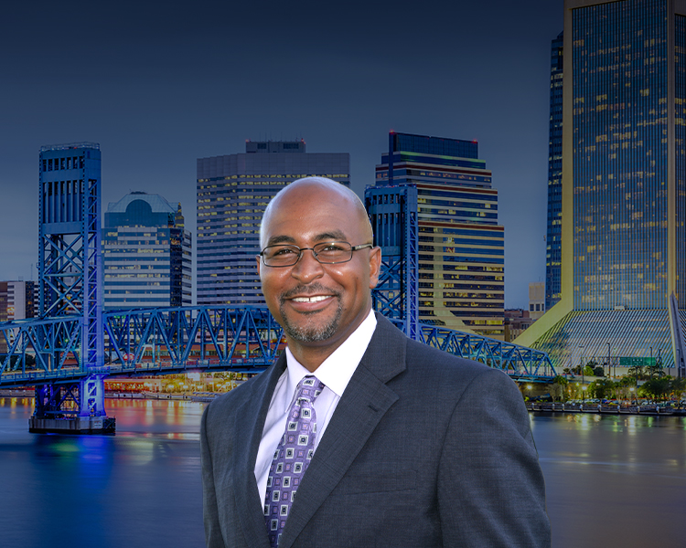 Attorney with a city skyline at the background
